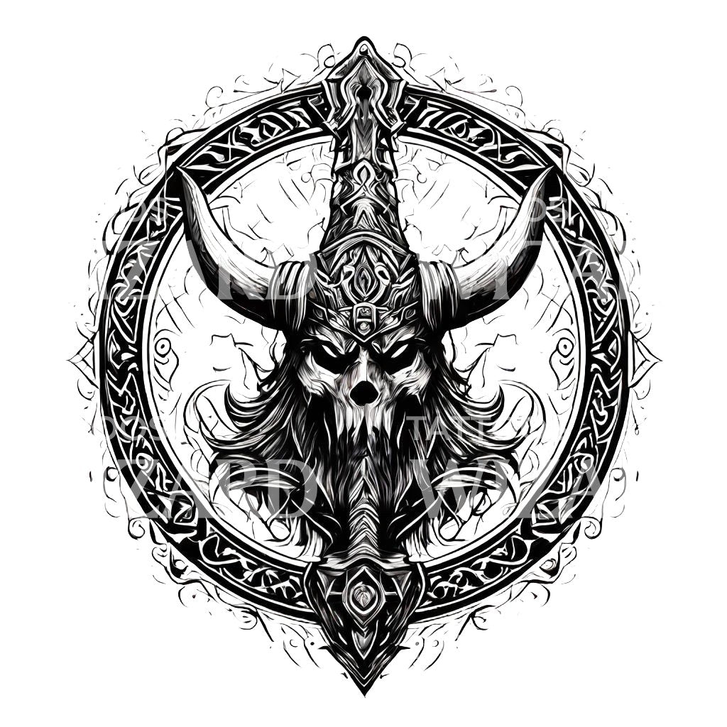 Black & Grey Viking Axe Tattoo Design