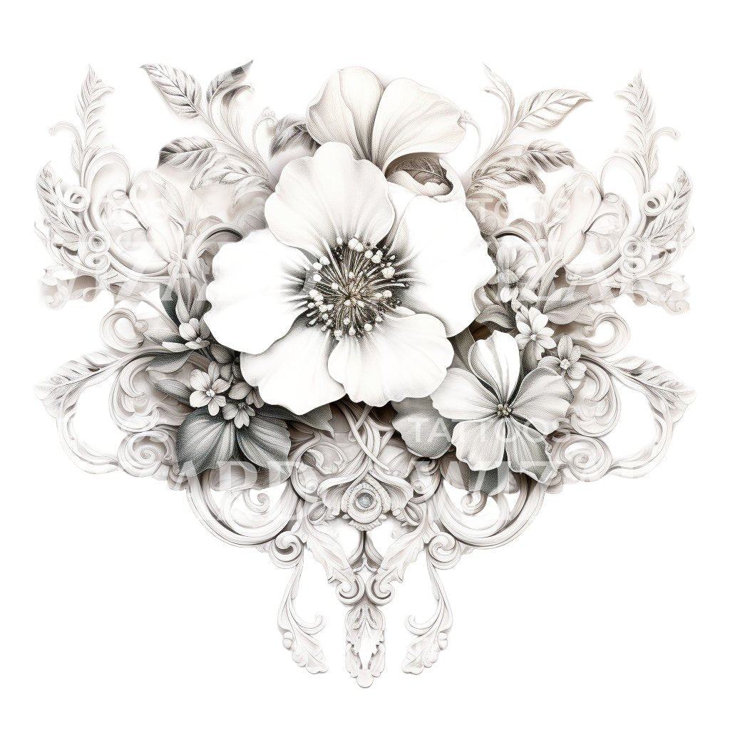 French Lace White with Flowers Tattoo Design