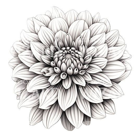 Black and Grey Chrysanthemum Flower Tattoo Design