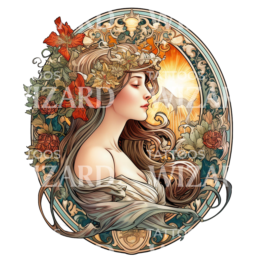 Neo Traditional Woman Art Deco Tattoo
