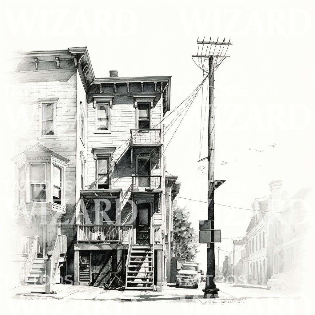 Townhouse Cute Illustration Tattoo Design