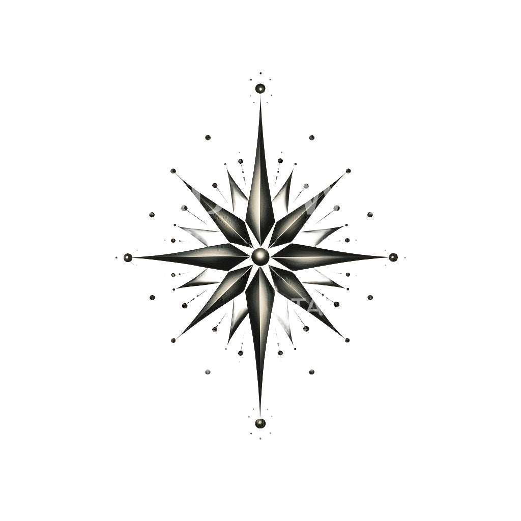 Compass Star Blackwork Tattoo Design