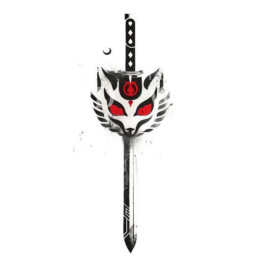 Japanese Samurai Sabre and Wolf Tattoo Design