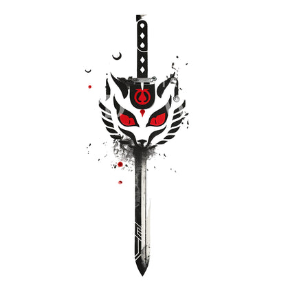 Japanese Samurai Sabre and Wolf Tattoo Design