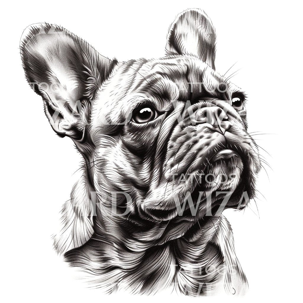 Frenchie Bulldog Porträt Tattoo Design