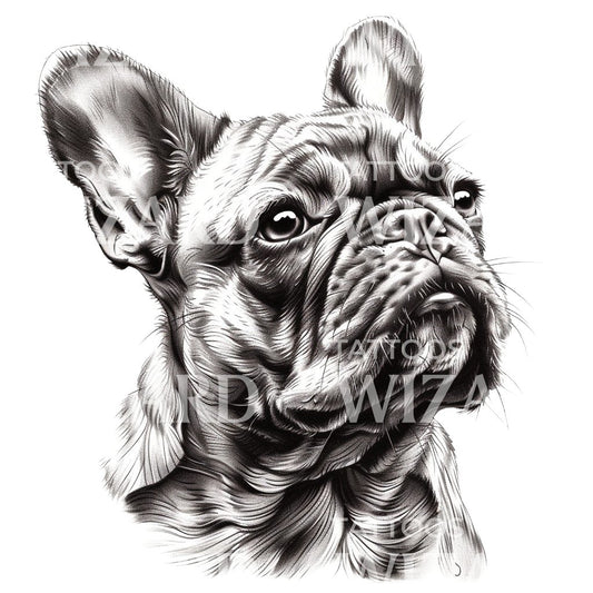 Frenchie Bulldog Portrait Tattoo Design