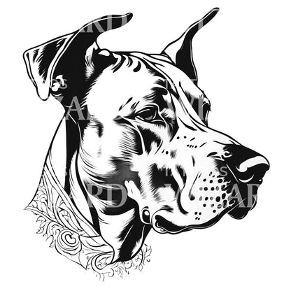 Great Dane Dog Head Tattoo Design