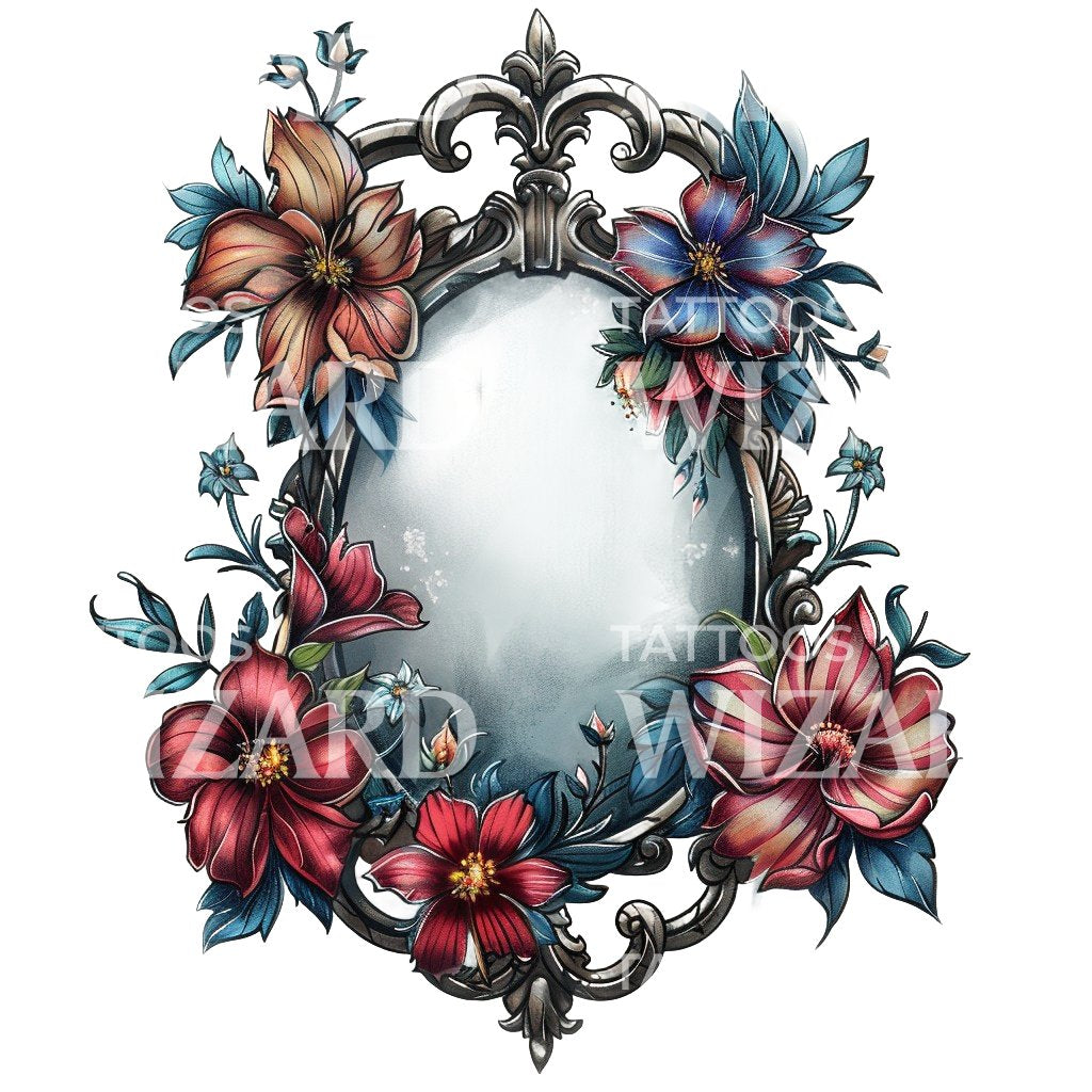 Floral Mirror Tattoo Design
