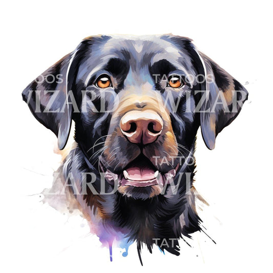 Tatouage de portrait de Labrador noir aquarelle