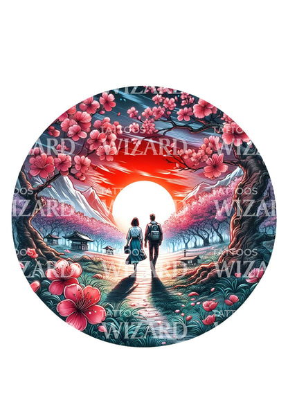 Blossom Evening Walk Tattoo Design