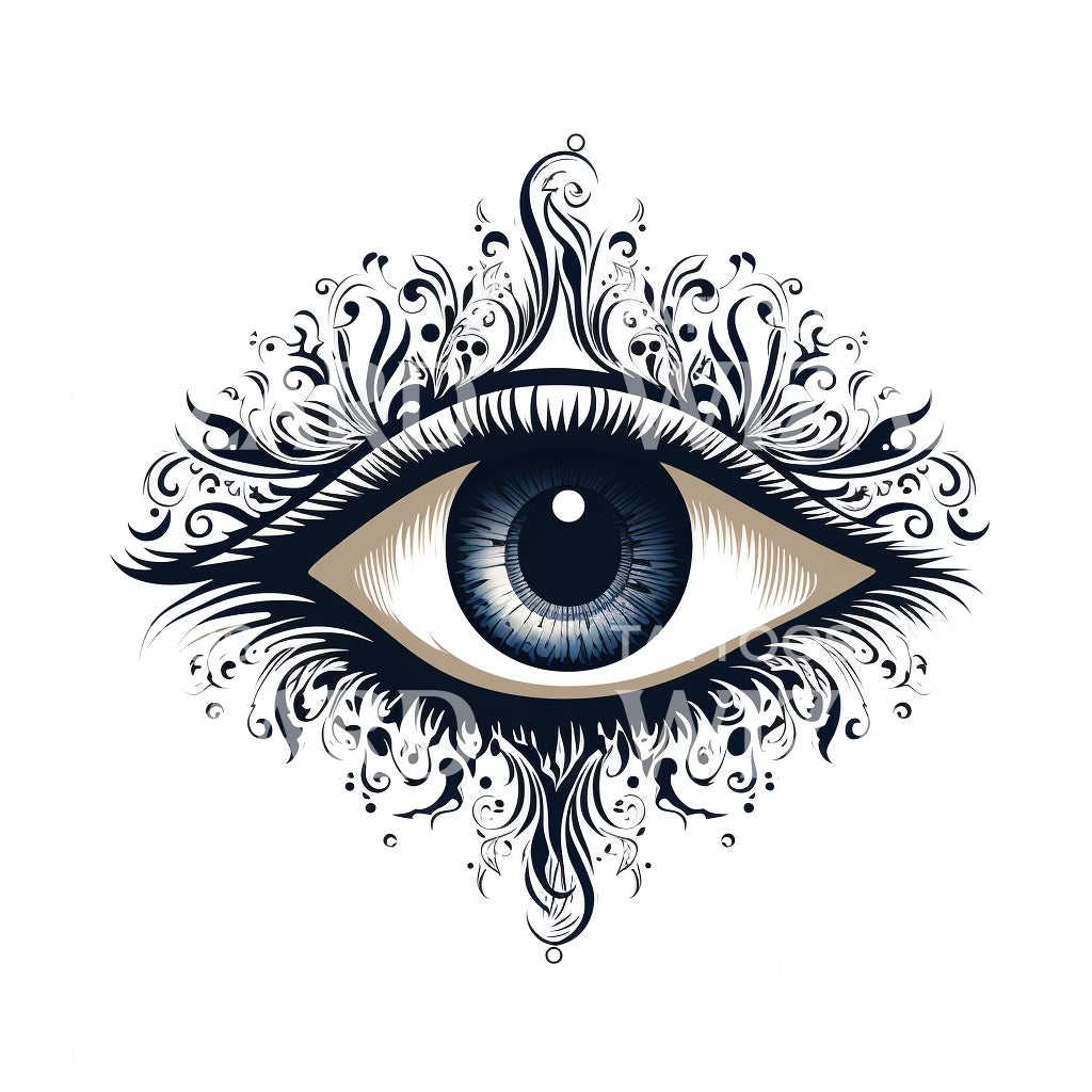 Swirly Blue Eye Tattoo Design