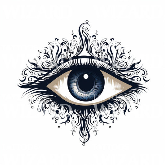 Conception de tatouage d'oeil bleu tourbillonnant