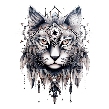 Native Inspired Cat Face Tattoo Design