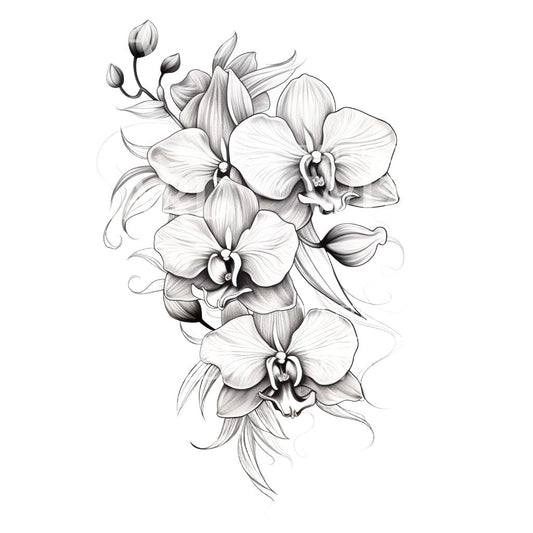 Schwarzes und graues Orchideenblüten-Tattoo-Design