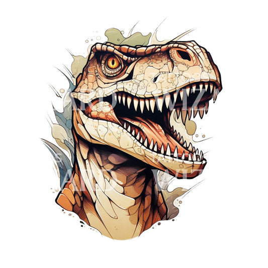 New School T-Rex Dinosaur Tattoo Design