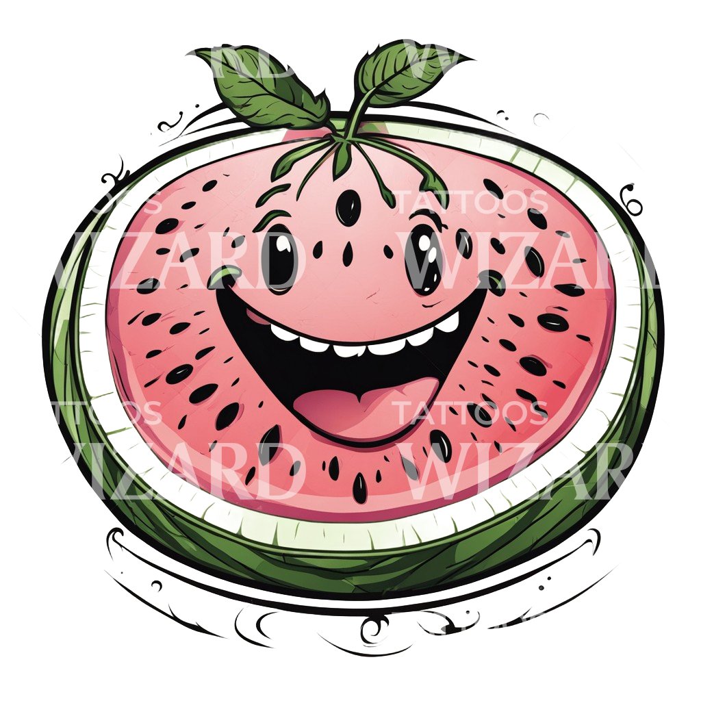 smiling happy watermelon fruit Tattoo Design – Tattoos Wizard Designs