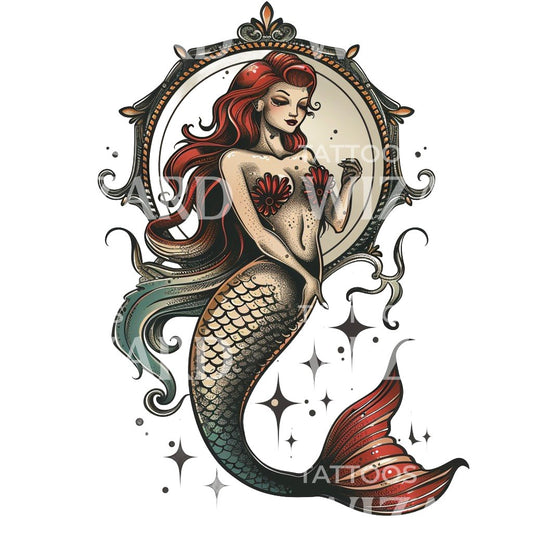 Oldschool Mermaid Tattoo Design