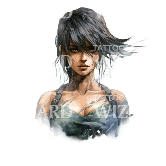 Conception de tatouage de portrait de femme rebelle Anime