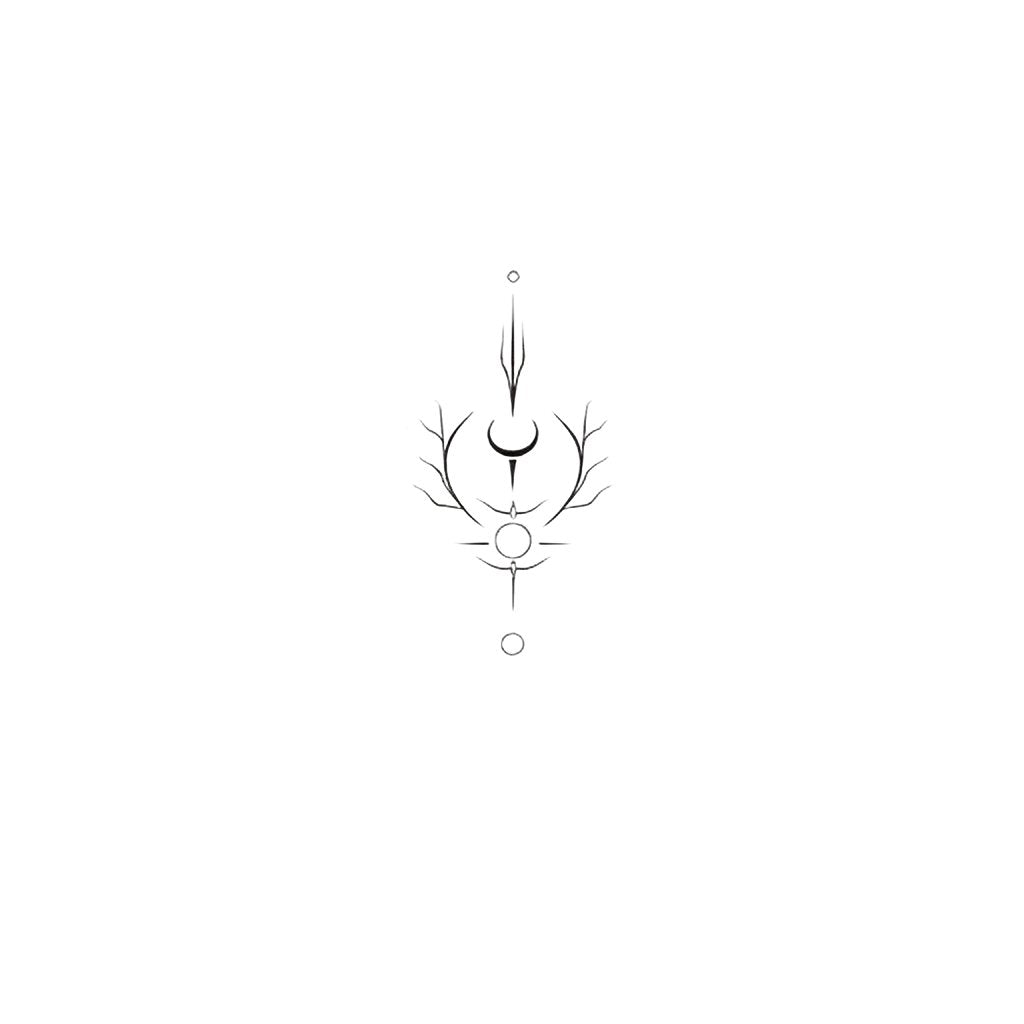 Minimalistisches Glyphen-Tattoo-Design mit Sternzeichen Schütze