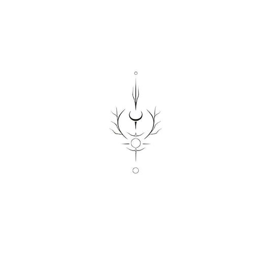 Minimalistisches Glyphen-Tattoo-Design mit Sternzeichen Schütze