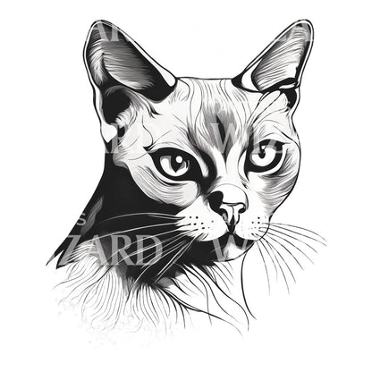Exotic Shorthair Cat with Floral Patterns Tattoo Design