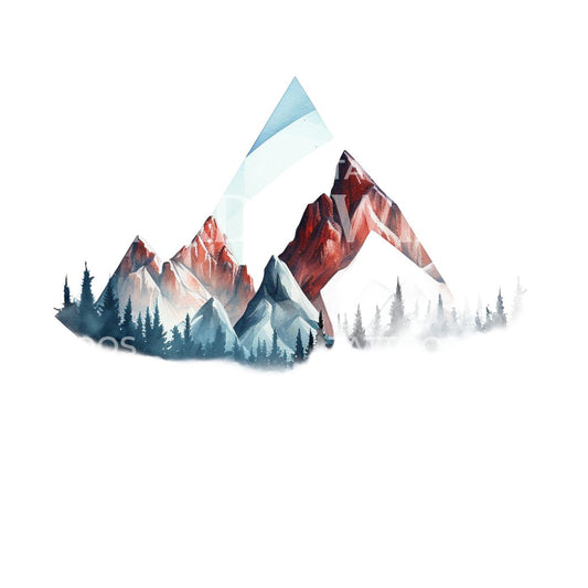 Conception de tatouage de paysage de montagne géométrique