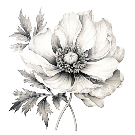 Black and Grey Anemone Tattoo Design