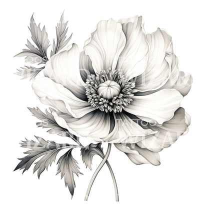 Black and Grey Anemone Tattoo Design