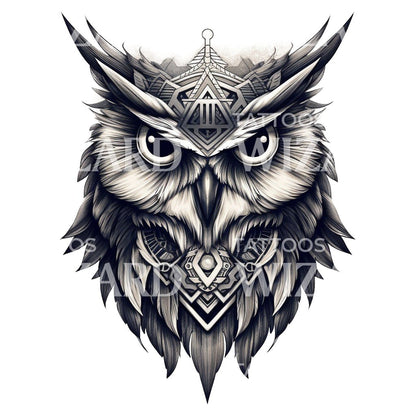 Black and Grey Owl Tattoo Design