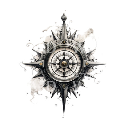Blackwork Compass Tattoo Design