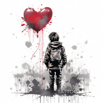 Boy with Balloon Street Art Inspired Tattoo Design