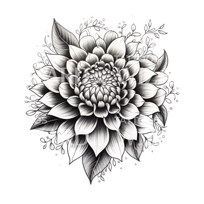 Black and Grey Dahlia Tattoo Design