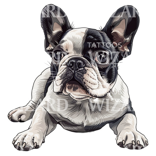 Schwarz-weißes Tattoo-Design mit französischer Bulldogge