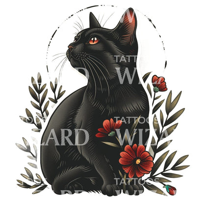 Cute Old School Black Cat Tattoo Design