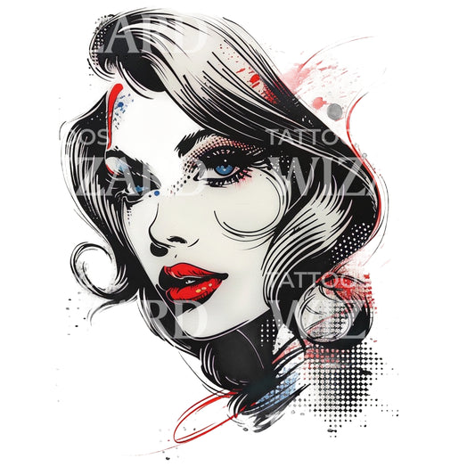 Pop Art Woman Inspired by Roy Lichtenstein Tattoo Design