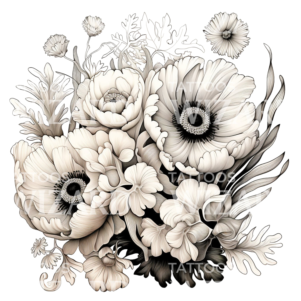 Anemone Bouquet Composition Tattoo Design