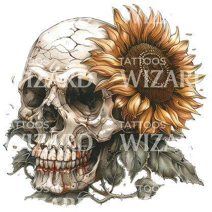 Skull and Sunflower Tattoo Design