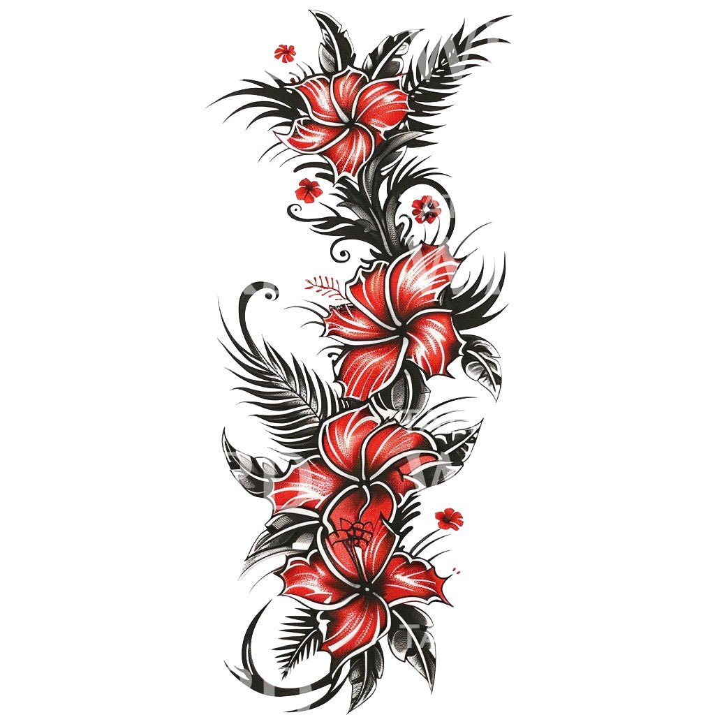 Conception de tatouage de fleur d'hibiscus à demi-manches
