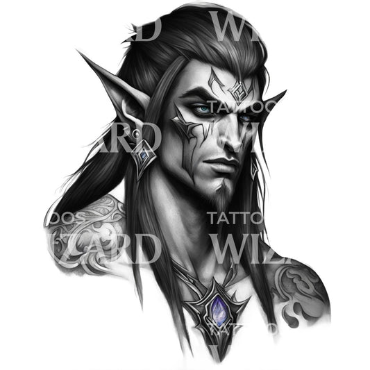 realistic male elf from WoW wearing a pendant Tattoo Design