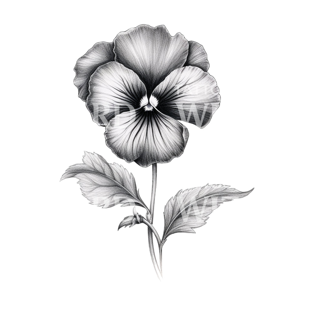 Black and Grey Pansy Flower Tattoo Design