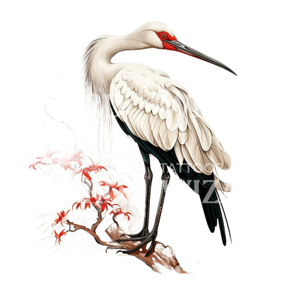 Traditional Japanese Ibis Bird Tattoo Design