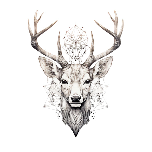 Black and Grey Deer Tattoo Design