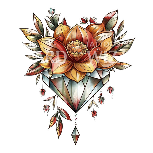 Conception de tatouage de diamant de pureté et de lotus