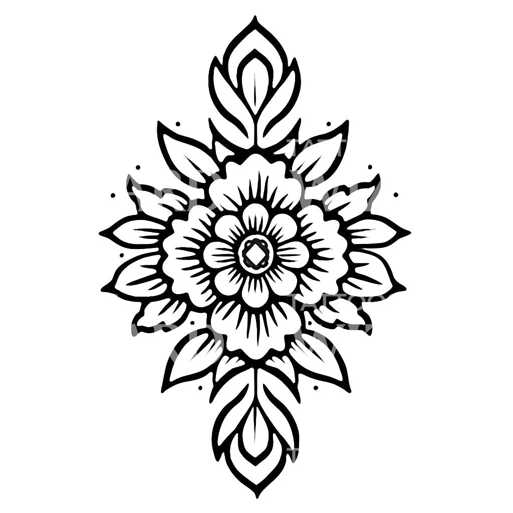 Umriss Blumen-Mandala-Tattoo-Design