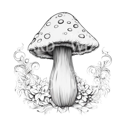 big Mushroom with Floral Patterns Tattoo Design