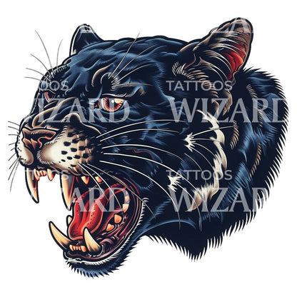 Fierce Old School Black Panther Tattoo Design