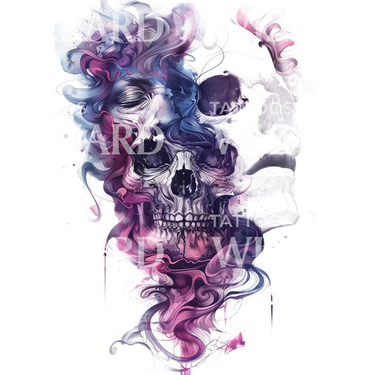 Artistic Skull Watercolor Tattoo Design