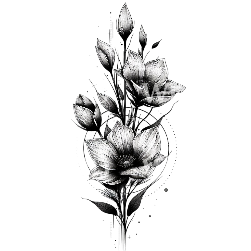 pring Fleurs Conception de tatouage noir et gris