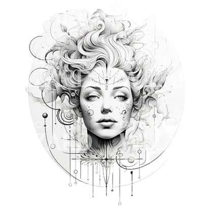 Geometry Goddess Black and Grey Tattoo Design