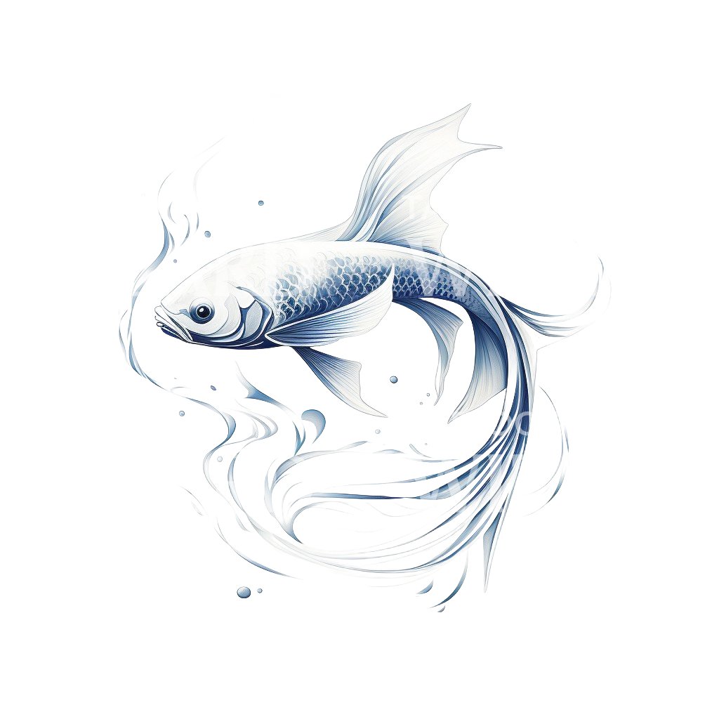 Delicate Blue Asian Fish Tattoo Design